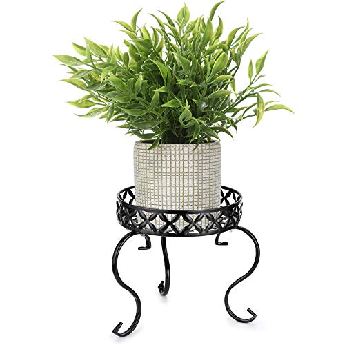 OwnMy Black Metal Round Plant Stand Indoor Outdoor Iron Flower Pot Holder | Heavy Duty Indoor Floor Plant Stand, Decorative Flower Vase Stand, Small Planter Display Potted Rack for Home, Garden, Patio - color: Black