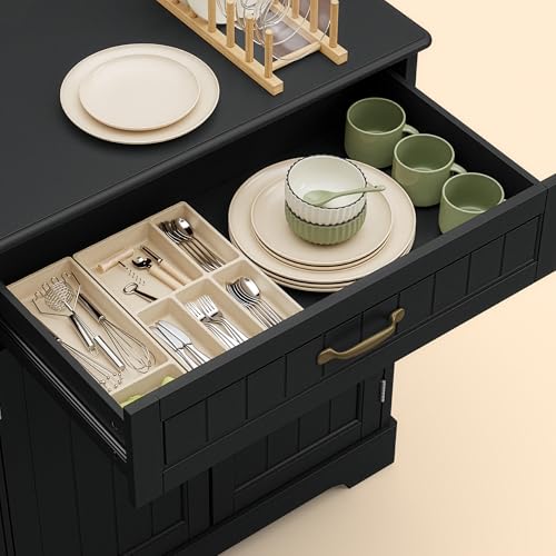 Ahomly Buffet Cabinet, Coffee Bar, Sideboard Cabinet with Internal Storage Shelf for Dining Room, Kitchen, Living Room, Kitchen and Laundry Room, Black - color: Black
