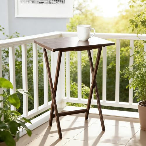 Folding TV Tray Table for Indoor Use - 19" x 14.5" x 26" Snack Table, Side Table, or Laptop Desk - Made of Solid Rubberwood with Walnut Finish - Compact, Sturdy, and Portable - 1 Piece
