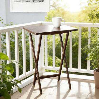 Folding TV Tray Table for Indoor Use - 19" x 14.5" x 26" Snack Table, Side Table, or Laptop Desk - Made of Solid Rubberwood with Walnut Finish - Compact, Sturdy, and Portable - 1 Piece