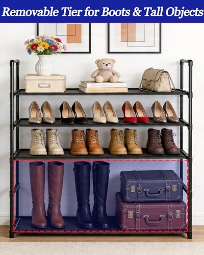 Large Capacity Space-Saving Shoe Rack, 5-Tier Detachable Shoe Storage Organizer Holds 20-25 Pairs, Waterproof Non Woven Fabric Corner Rack for Entryway, Closet, Hallway, Garage - size: 5-Black(34.5W")