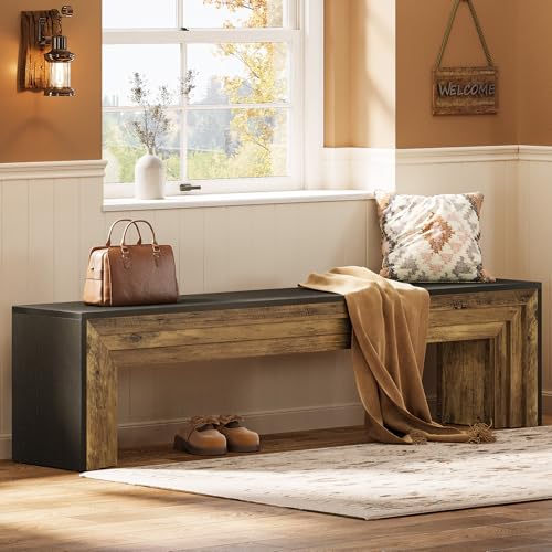 Tribesigns 71" Extra Long Entryway Bench, Farmhouse Bed Bench (Black&Brown) | Modern Wooden Shoe Bench Indoor Seating with Layered Design for Hallway, Bedroom, Living Room, Sofa Back, Dining Room - color: Black & Brown