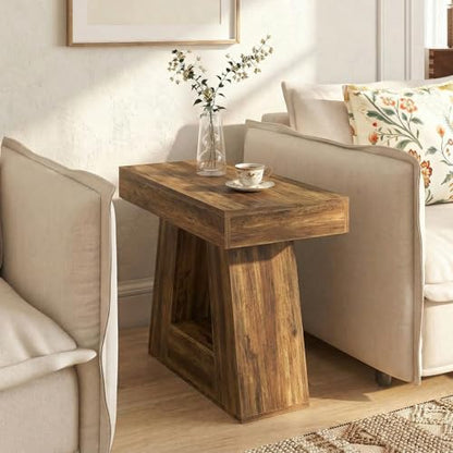 Tribesigns 24" Side Table, Narrow End Table with 2-Tier Storage Shelf, Farmhouse Wooden Nightstand Accent Table with Trapezoid Base for Living Room, Bedroom, Small Spaces, Brown - color: Brown