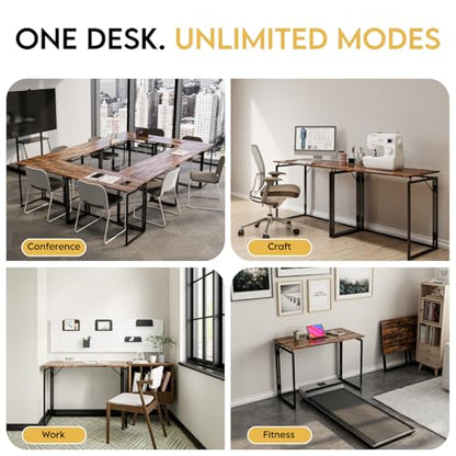31.5" Folding Desk: No Assembly, Wood Top for Small Spaces | Home office desk, holds 150 lbs, folds flat to 2.3 in, splash-proof wood top, sturdy metal frame - color: Rustic Brown, size: 31.5"W x 15.7"D