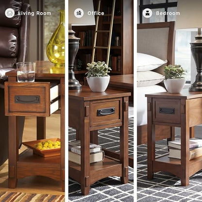 Signature Design by Ashley Breegin Narrow Sofa Side End Table, Brown, 13" - color: Brown