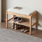 Oak Wood Shoe Bench, 24 Inch Entryway Bench with Light Gray Cushion | Natural oak finish with visible grain and light gray cushion creates a Scandinavian-inspired entryway seat. - color: Natural + Light Gray Cushion, size: 23.62"