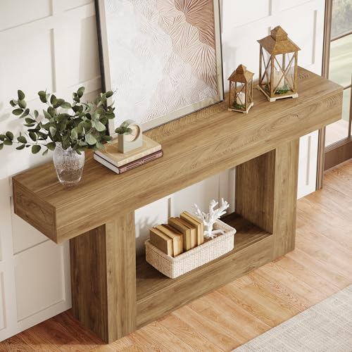 Tribesigns 63-Inch Long Console Table, 2-Tier Entryway Table Sofa Table with Storage, Farmhouse Wood Behind Couch Table for Living Room, Hallway, Light Brown - color: Light Brown