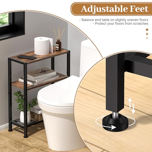 Narrow Side Table Set of 2 for Small Space, 2-Tier Small End Table with Shelf Holder, Slim Nightstand, Skinny Snack Couch Table in Living Room, Bedroom, Study, Kitchen and Balcony (Rustic Brown) - color: Rustic Brown