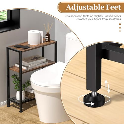 Narrow Side Table Set of 2 for Small Space, 2-Tier Small End Table with Shelf Holder, Slim Nightstand, Skinny Snack Couch Table in Living Room, Bedroom, Study, Kitchen and Balcony (Rustic Brown) - color: Rustic Brown