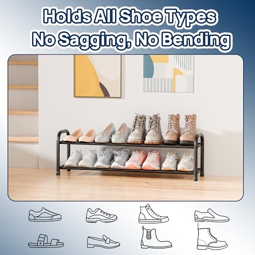 ENJOYBASICS 2 Tier Expandable Shoe Rack for Closet, Free Standing Metal Shoe Shelf Storage Organizer Holder 8 Pairs, Adjustable Width Shoe Rack for Entryway Small Space, Black - size: 2 Tier (4-8 Pairs)