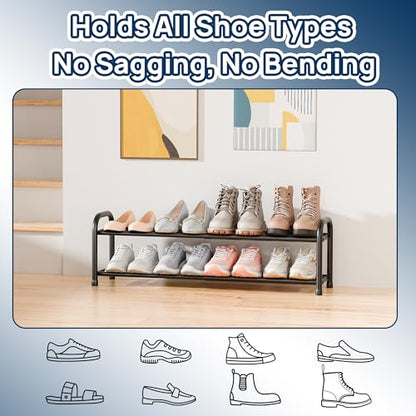 ENJOYBASICS 2 Tier Expandable Shoe Rack for Closet, Free Standing Metal Shoe Shelf Storage Organizer Holder 8 Pairs, Adjustable Width Shoe Rack for Entryway Small Space, Black - size: 2 Tier (4-8 Pairs)