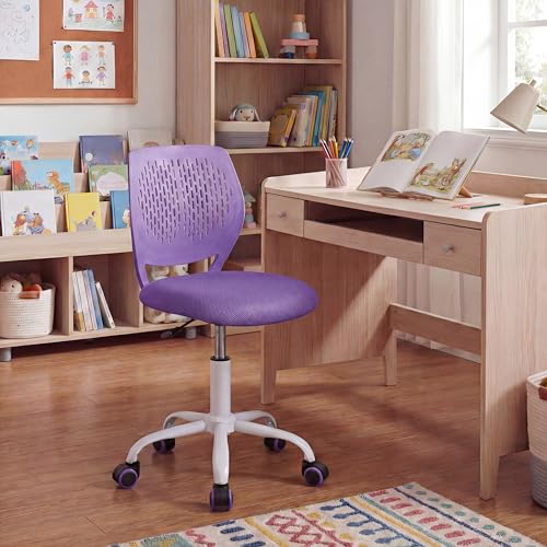 Costzon Kids Desk Chair, Armless Height Adjustable Kids Computer Chair w/Elastic Sponge Filling, Ergonomic Backrest & Stable 5-Point Wheels, Children Rolling Swivel Chair for Studyroom (Purple) - color: Purple