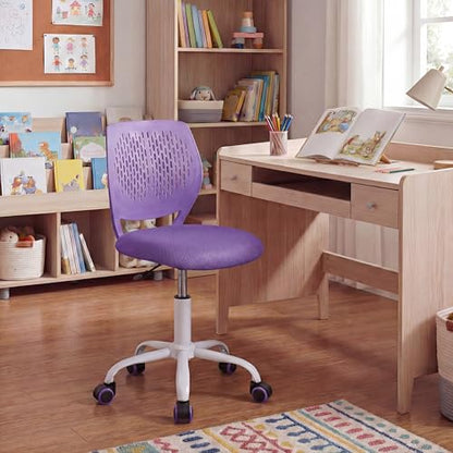 Costzon Kids Desk Chair, Armless Height Adjustable Kids Computer Chair w/Elastic Sponge Filling, Ergonomic Backrest & Stable 5-Point Wheels, Children Rolling Swivel Chair for Studyroom (Purple) - color: Purple