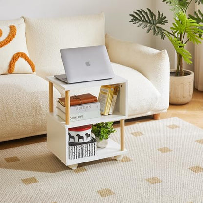 Aibiju Wooden Night Stand with Open Shelf, Nightstand with Wheels, S-Shaped Bed Side Table 3 Tier, 20 inch High End Table White YD-TM155W - color: White, size: 16"D x 12"W x 20"H (Wheels)
