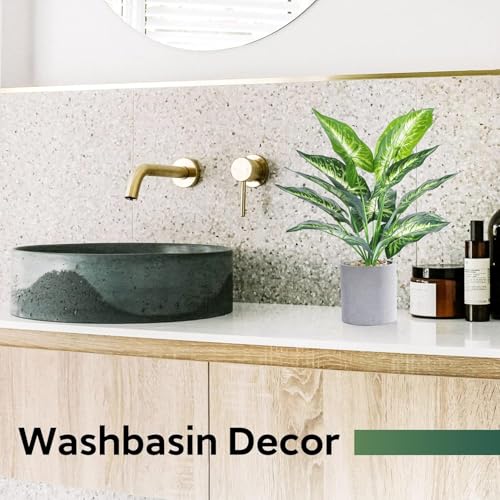 16" Fake Plants Taro Leaf for Shelf Bathroom Decor | Artificial plants，shelf desk bathroom home decor，easy to fluff no care needed，UV wrinkle resistant，Eco-friendly，Pet-safe