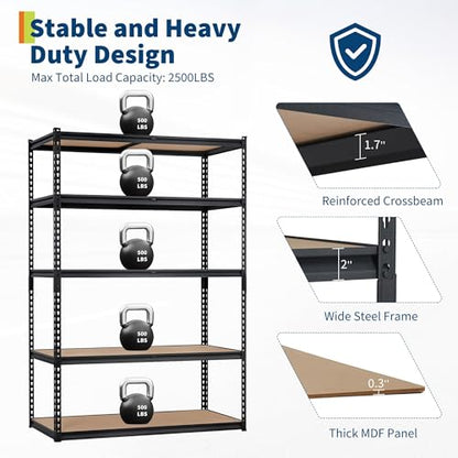 Storage Shelving Unit, 5-Tier Adjustable Metal Storage Shelves, 48" L x 24" W x 72" H Heavy Duty Garage Storage Shelves for Kitchen Pantry Basement Bathroom Laundry - size: 48" L x 24" W x 72" H