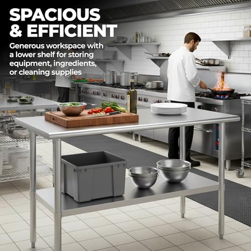 14" x 36" Stainless Steel Prep Table – NSF Certified Heavy Duty Work Table for Home & Commercial Use – Galvanized Undershelf & Legs - size: 36x14