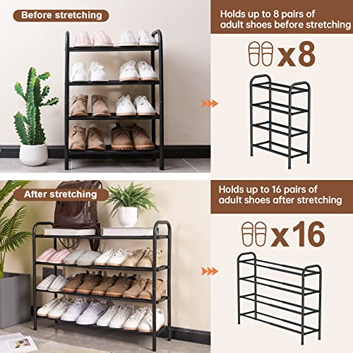 Gonfoam 4-Tier Expandable Shoe Rack,Adjustable Shoe Shelf Storage Organizer Heavy Duty Metal Free Standing Shoe Rack for Entryway Closet Doorway (Black) | Tool-Free Assembly, Metal Material, Adjustable Shoe Organizer, Sturdy, Small Space Solution, Dorms,