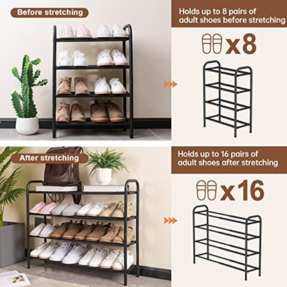 Gonfoam 4-Tier Expandable Shoe Rack,Adjustable Shoe Shelf Storage Organizer Heavy Duty Metal Free Standing Shoe Rack for Entryway Closet Doorway (Black) | Tool-Free Assembly, Metal Material, Adjustable Shoe Organizer, Sturdy, Small Space Solution, Dorms,
