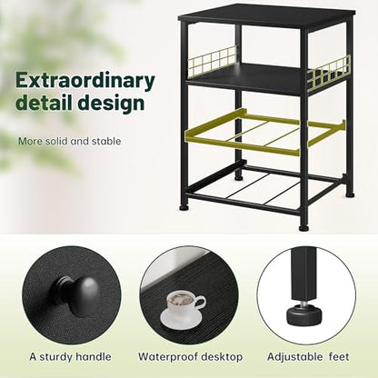 EnHomee 17.8" W Nightstand, End Table with Fabric Drawers and Open Wood Shelf Storage,Safety Netting on 2 Sides of Night Stand,Bedside Table with Metal Frame for Bedroom,Closet, Dorm,Black and Gray - color: Black and Gray