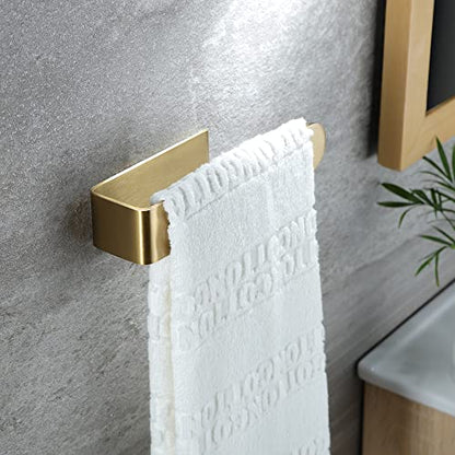 Taozun Gold Towel Holder Adhesive Hand Towel Bar Rack Brushed Brass Finish | Towel Ring, Stainless Steel, Rustproof, No Drill, Strong Stick, Rustproof, Sleek Nodern Look, Renter/RV Friendly, 7.9 Inch - color: Gold, size: 8-inch