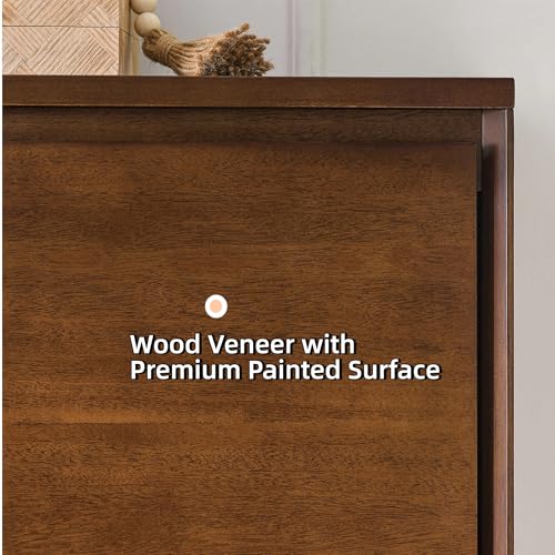 LKTART Real Wood Veneer Narrow Sideboard Buffet Modular Storage Cabinet | Real Walnut Veneer,Mid Century Modern Modular Thin Credenza Sideboard Buffet Cabinet,Narrow Slim Entryway Storage Cabinet - color: Brown Walnut-2 Pieces
