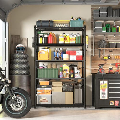 DurayLoly Storage Shelves 5-Tier Large Capacity Wire Shelving with Hooks, Heavy Duty Garage Shelving Unit with Leveling Feet, Stable Metal Shelf for Pantry, Kitchen and Closet, 72" H x 36" W x 12" D - size: 36" W x 12" D x 72" H (5T)