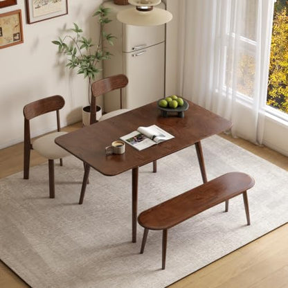 39’’-55’’ Oak Extendable Dining Table and Chairs & Bench Set, Solid Wood Folding Kitchen Table, Mid Century Dinner Table for Kitchen, Apartment, Living Room (Walnut, 55''+2Chairs-HSB+47'' Bench) - color: Walnut, size: 55''+2Chairs-HSB+47'' Bench