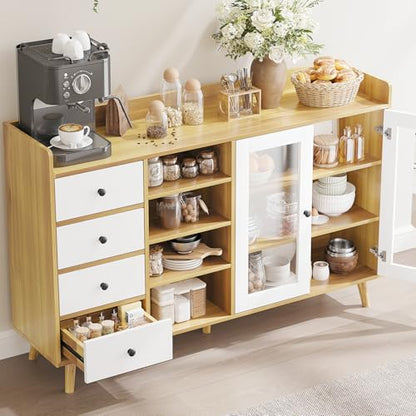 GarveeLife 55" Large Sideboard Buffet Cabinet with Storage, 30" Tall Modern Kitchen Storage Cabinet,Adjustbale Shelf, Coffee Bar, Long Accent Table for Dining Room, Living Room, Entryway, Natural Oak - color: Natural Oak