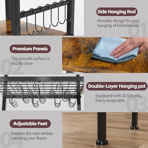 5-Tier Pot and Pan Organizer Rack with Hooks, Heavy-Duty Kitchen Storage Shelf for Cookware, Dishes, and Utensils, Freestanding Metal Pot Rack Organizer for Kitchen, Pantry, or Dining Room - size: Tall one