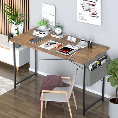 Small Space Writing Desk with Headphone Hooks, Modern Simple Design, Suitable for Study, Home Office and Living Room - color: Brown, size: 47 Inch