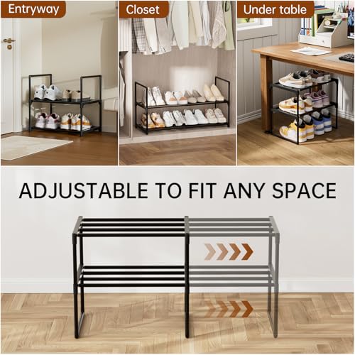 HAIXIN Expandable Shoe Rack, 2 Tier Adjustable Shoe Organizer | Stretch to Fit Your Space, Upright and Upside Down, Stack Multiple Sets, No-Tool Assembly, Fit Tight Closet, Entryway, Strudy - size: 2 Tier