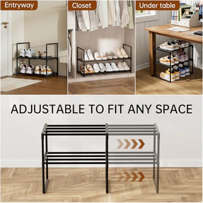 HAIXIN Expandable Shoe Rack, 2 Tier Adjustable Shoe Organizer | Stretch to Fit Your Space, Upright and Upside Down, Stack Multiple Sets, No-Tool Assembly, Fit Tight Closet, Entryway, Strudy - size: 2 Tier