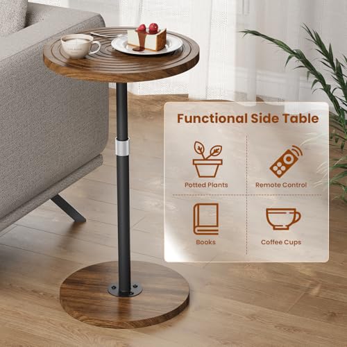 Asgolion Round Side Table Set of 2, Adjustable-Height Small Drink Table, Pedestal Martini Stand, Weighted Base Cocktail Table Accent Nightstand for Living Room, Bedroom, Bathroom, Office, Walnut - color: Walnut, size: 11.8"D x 11.8"W x 30"H