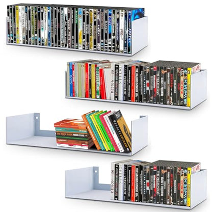 U Shape Floating Shelves Wall Mount Metal Bookshelf CD DVD Storage Display Shelves, White Set of 4
