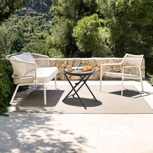 Folding Outdoor Side Table -Patio End Bistro Tables Portable Small 17.5" Round Tempered Glass Top Waterproof Dining Coffee Metal Black - color: Transparent-round