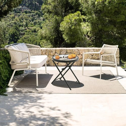 Folding Outdoor Side Table -Patio End Bistro Tables Portable Small 17.5" Round Tempered Glass Top Waterproof Dining Coffee Metal Black - color: Transparent-round