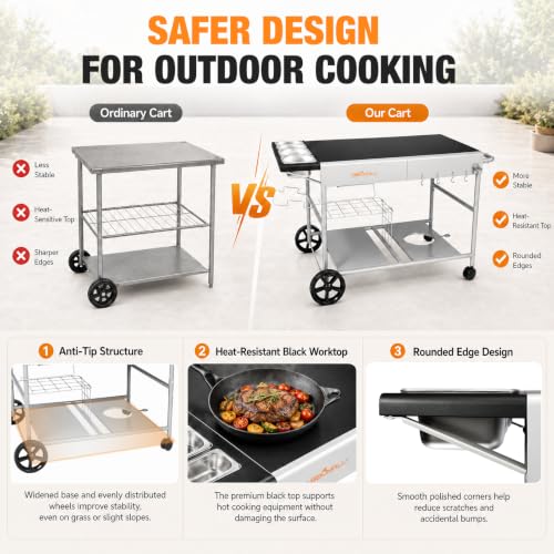 Pizza Oven Table Grill Cart for Ninja Woodfire, Blackstone Griddle, Ooni | 51'' Outdoor Pizza Oven Stand with Seasoning Tray for Outdoor Cooking, BBQ Prep Station, Easy Assembly 30048 - size: 51 x 24 x 31 inches