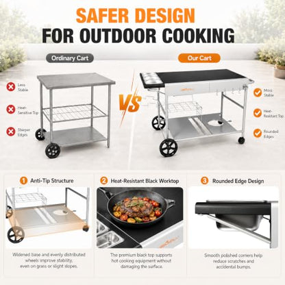 Pizza Oven Table Grill Cart for Ninja Woodfire, Blackstone Griddle, Ooni | 51'' Outdoor Pizza Oven Stand with Seasoning Tray for Outdoor Cooking, BBQ Prep Station, Easy Assembly 30048 - size: 51 x 24 x 31 inches
