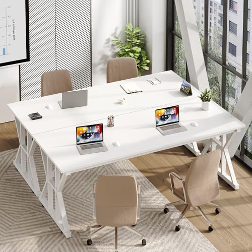 TVU Computer Desk, 63 inch Large Office Desk, Study Writing Table with Thicken Frame, Gaming Desk, Modern Simple Desk for Home Office, White - color: White, size: 63inch