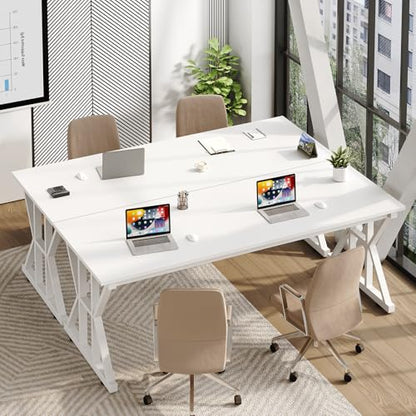 TVU Computer Desk, 63 inch Large Office Desk, Study Writing Table with Thicken Frame, Gaming Desk, Modern Simple Desk for Home Office, White - color: White, size: 63inch
