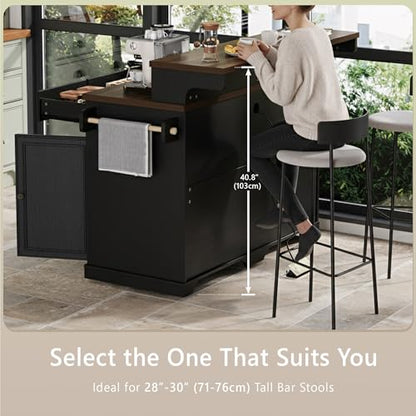 Merax 53.2" Two-Tier Kitchen Island with Storage, Farmhouse Kitchen Island with Power Outlet, 4 Door Shelves, Adjustable Shelves, 3 Drawers, Rolling Island Table, Bar Cabinet for Kitchen, Ash Black - color: Ash Black