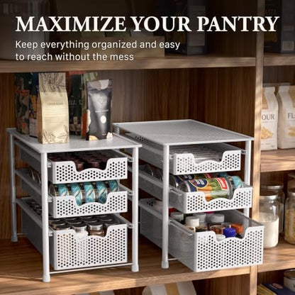 Simple Houseware 3 Tier White Alloy Steel Sliding Basket Organizer Drawer Cabinet - color: White, size: 3-Tier
