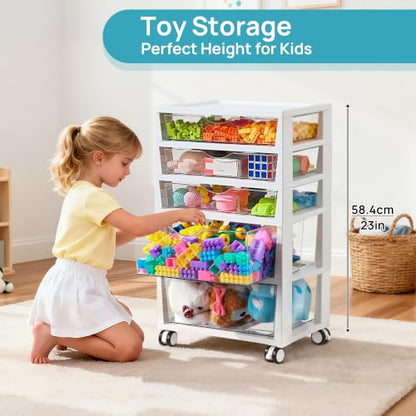 Vtopmart Plastic Drawer Storage Rolling Cart with Wheels, 5-Tier Drawer Organizer for Art Crafts Supplies, Home Office Supplies, Toys, Under Desk Storage for Office, Craft Room, Bedroom, Classroom - style: 5 Tier 5 Drawers