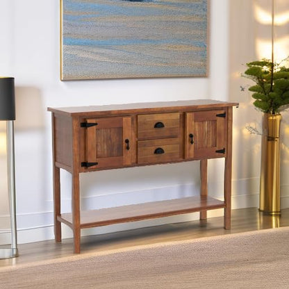 LKTART Solid Wood Farmhouse Console Table,Sofa Table with Storage Drawers and Shelves,Entryway Table for Entry Hallway Foyer Sofa Side Table,Easy Assembled (46.5" Brown) - color: Brown