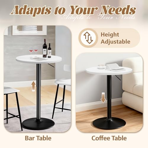 Shahoo Bar Table, Adjustable Height Pub Table 27.4-36 Inches, Cocktail Table for Bar, Bistro, Café, Home, White - color: White, style: Height Adjustable