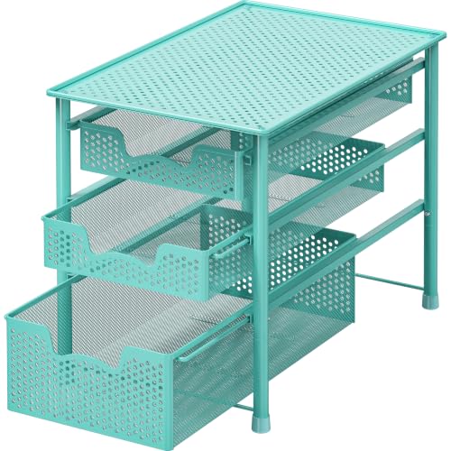 Simple Houseware Stackable 3 Tier Sliding Basket Organizer Drawer, Turquoise - color: Turquoise, size: 3-Tier