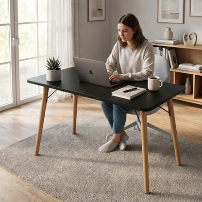 40” Black Computer Desk, 15° Arc Writing Table, Home Office & Gaming, Rounded Corner Enhance Stability with Leg Support