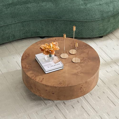 31.49'' Round Coffee Table Modern Wood Coffee Table for Living Room, Contemporary Circle Drum Pedestal Style, Burl Wood Veneer, Easy Assembly, Walnut - color: Ø31.49''-burl Wood