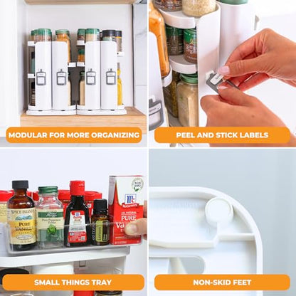 Spice Rack Organizer for Cabinet, 4 Adjustable Shelves | 4 Snap-In Adjustable Shelves, 8.9"H x 6.1"W x 10.8"D, Magnetic Modular Connect, Pivot-Up Shelves, Small Things Tray, No Tools